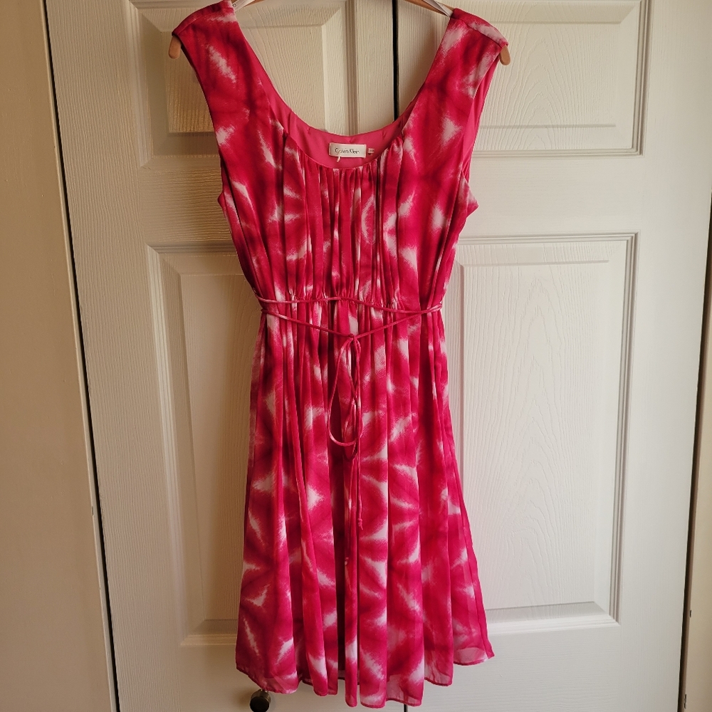 Fuschia Pink and White lined sundress